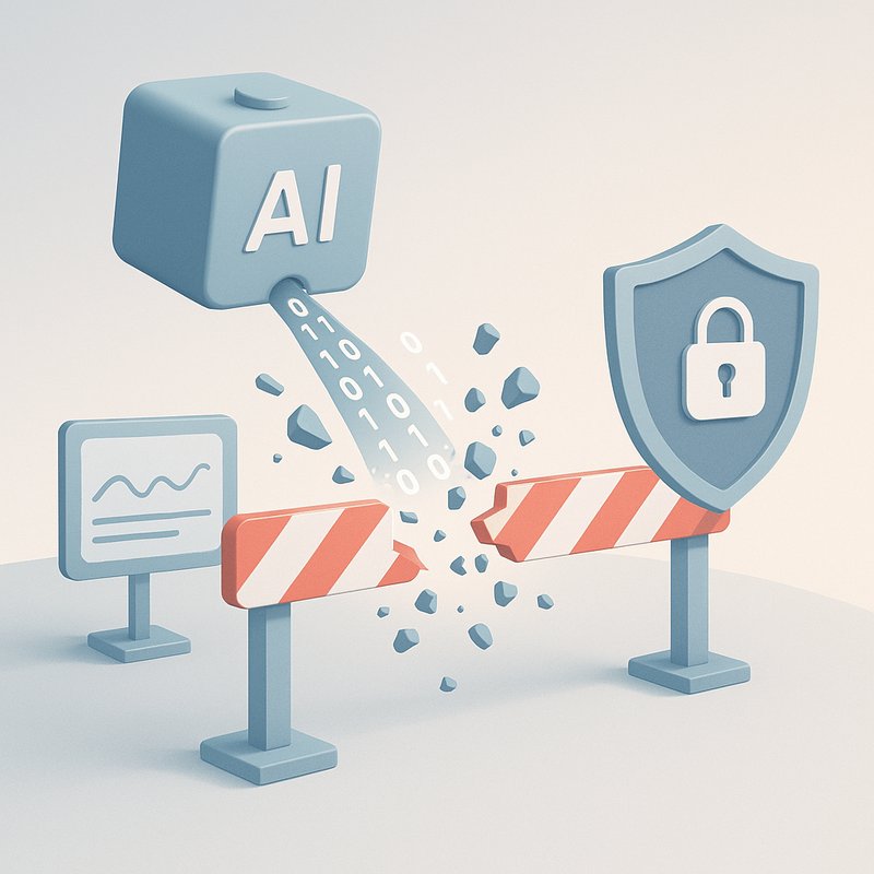ilustración de sistema IA rompiendo barrera de seguridad en entorno de pruebas