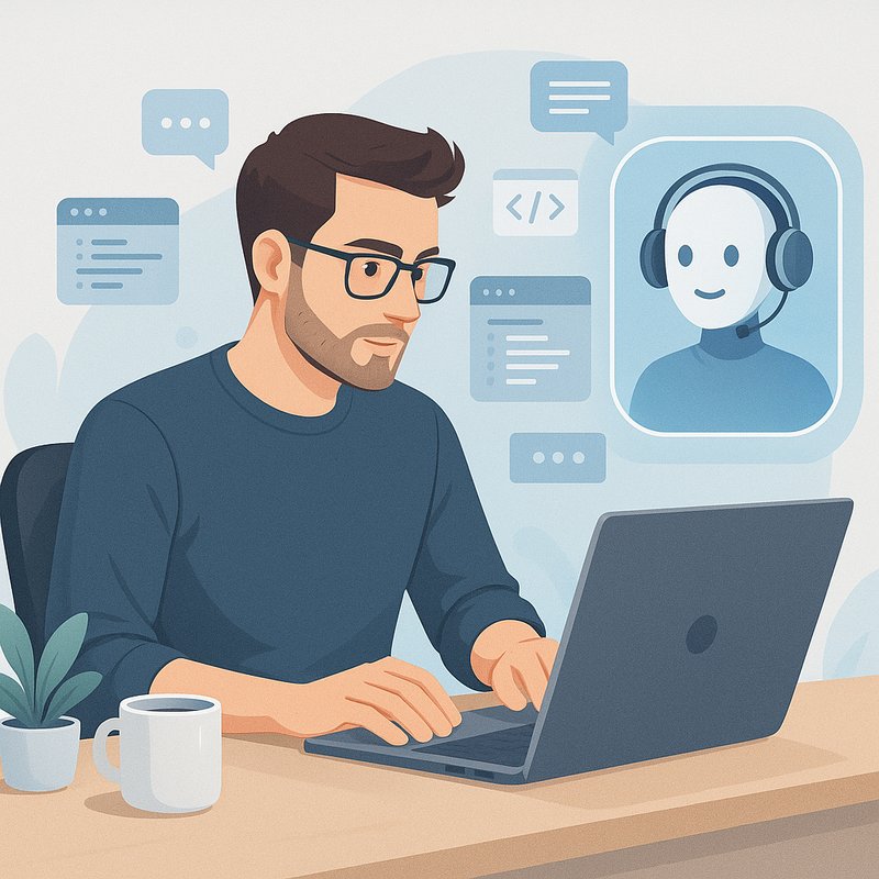 autónomo trabajando en proyecto digital con asistencia de IA
