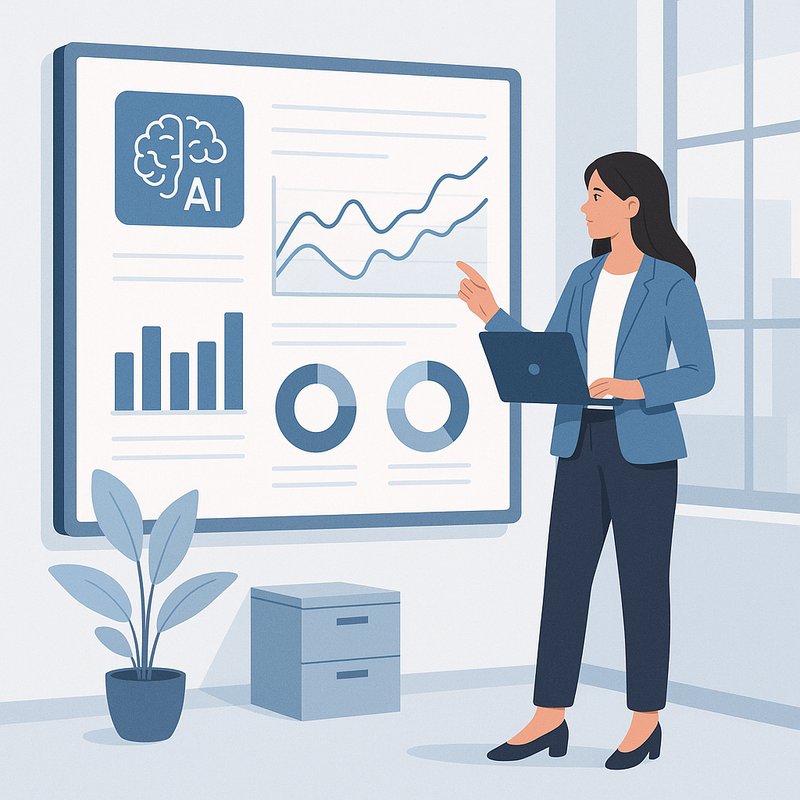 ilustración de una pyme analizando datos de IA en un entorno empresarial